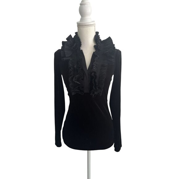 BCBGMaxAzria Black Ruffled Blouse - Picture 2 of 8